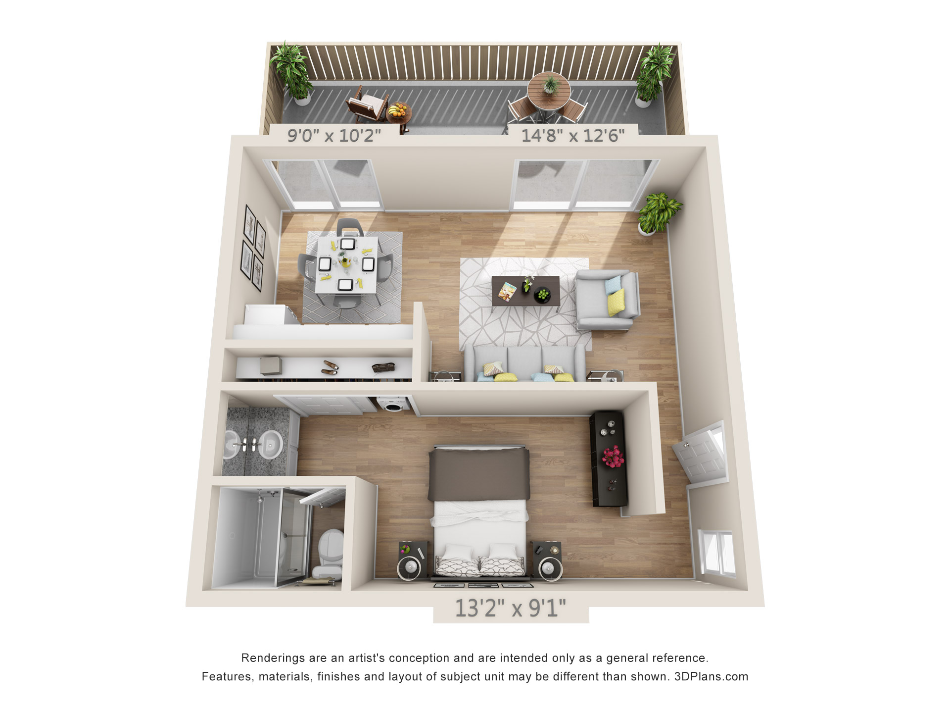 Floor plan for 1 bed, 1 bath, 550 sqft